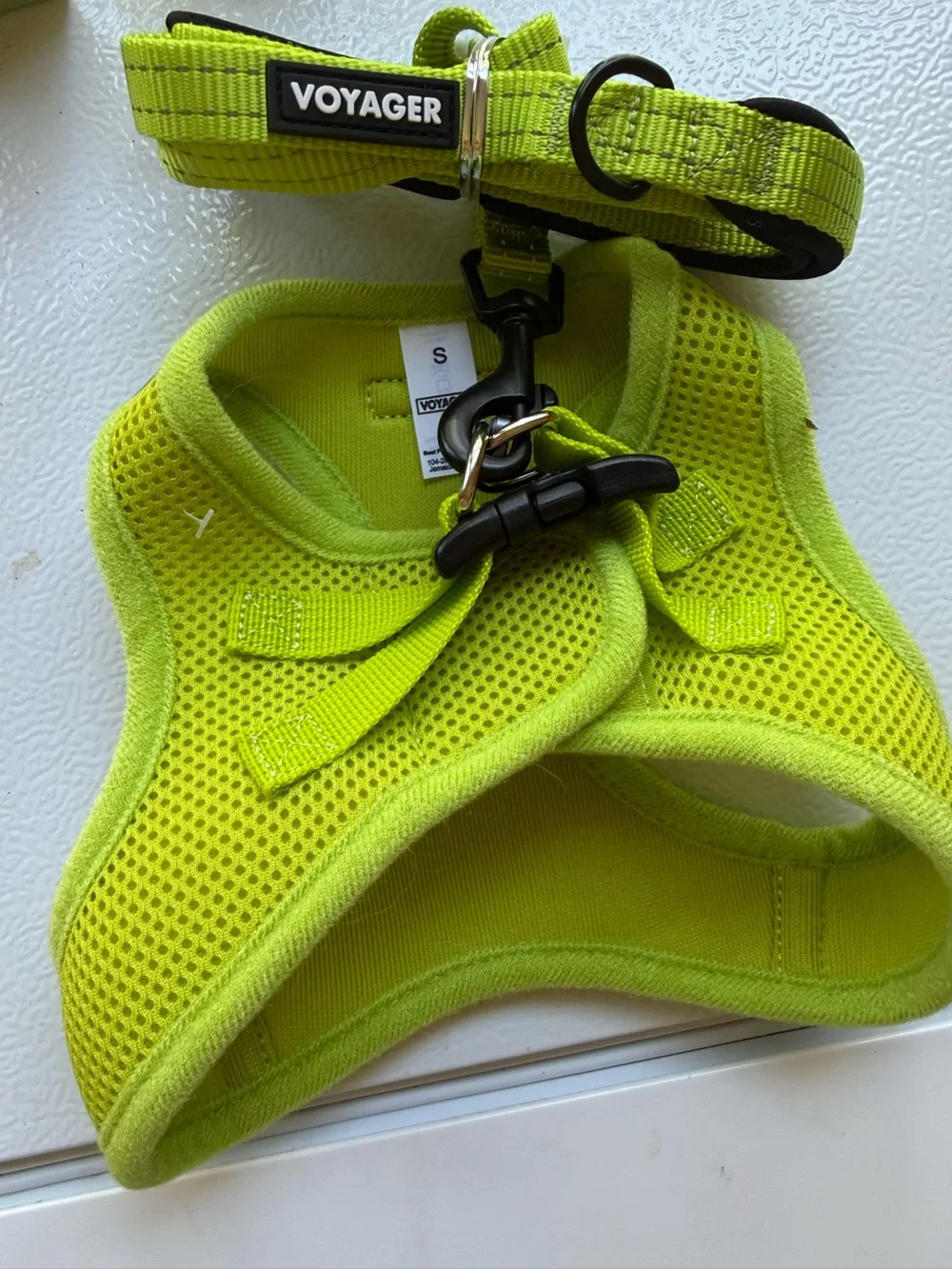 Voyager Neon Green Mesh Dog Harness with Matching Leash